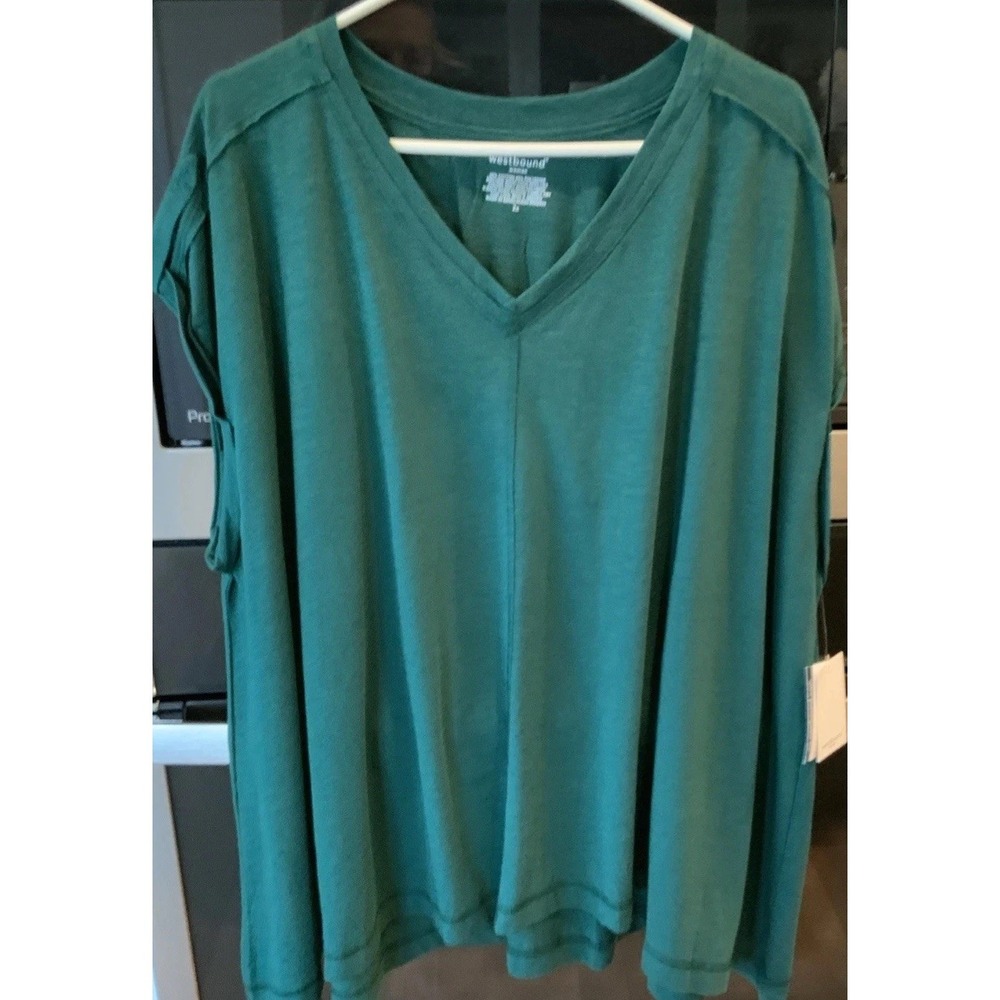 New‎ Westbound Wash Stretchy Top Green Plus Size 2XL V-neck Comfy